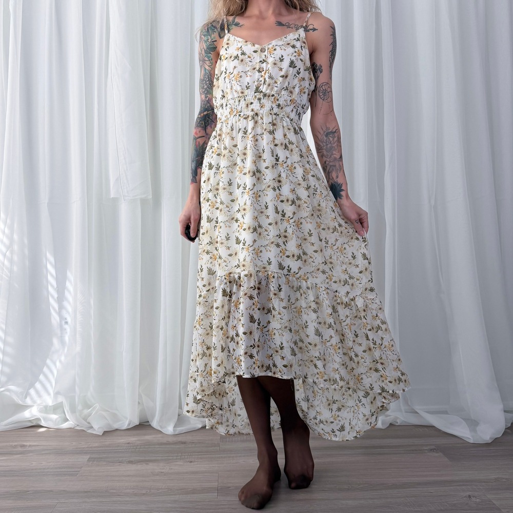Liberty Love Cream Floral High Low Midi Dress Large
